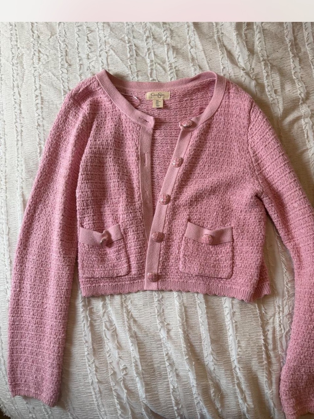 Jessica Simpson Pink Textured Knit Button Cardigan